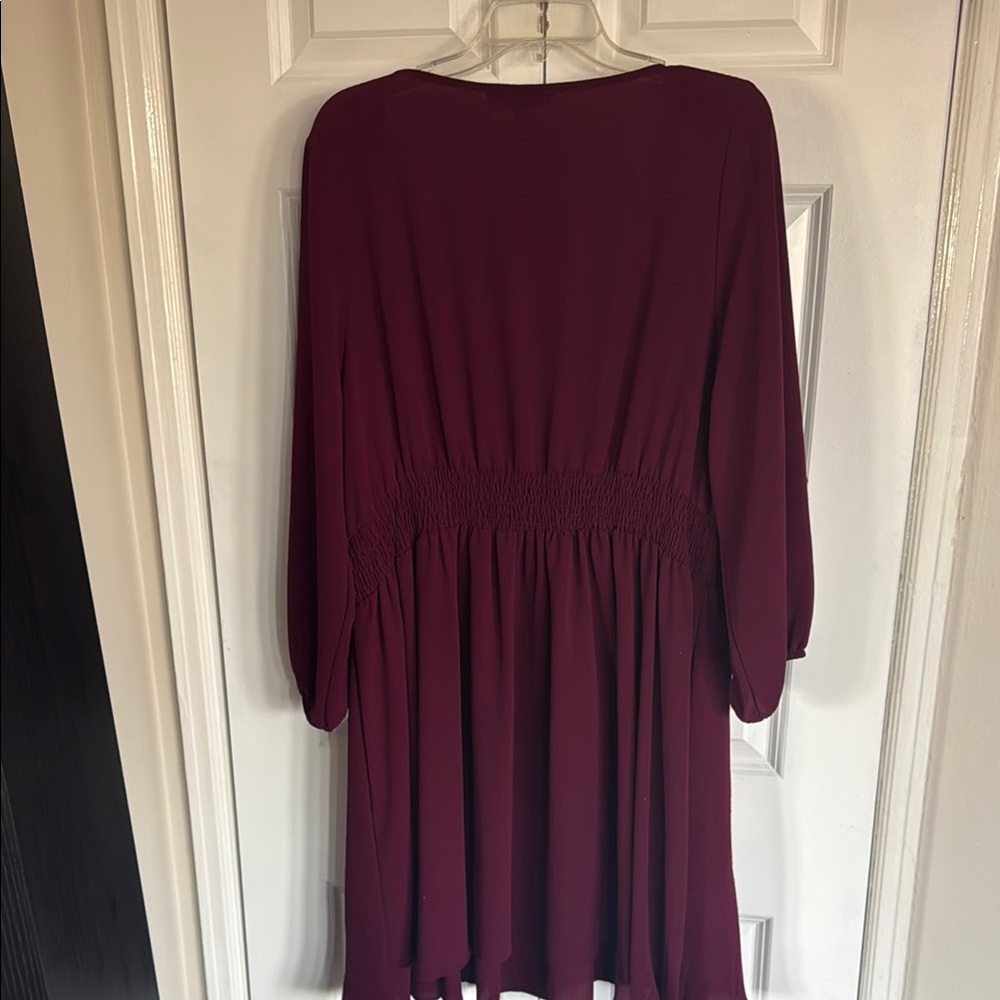 Deep Burgundy Button-Front Dress, Plus Size 2X - Picture 2 of 7